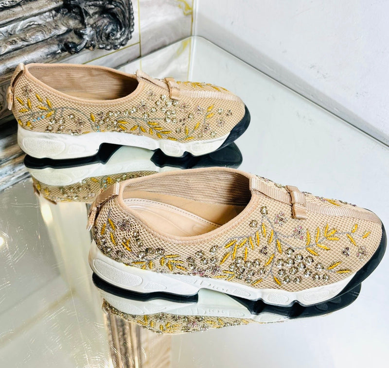 Dior Bead Embroidered Mesh Sneakers. Size 37