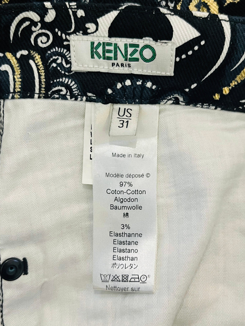 Kenzo 'Eye' Motif Paisley Print Cotton Trousers. Size 31US