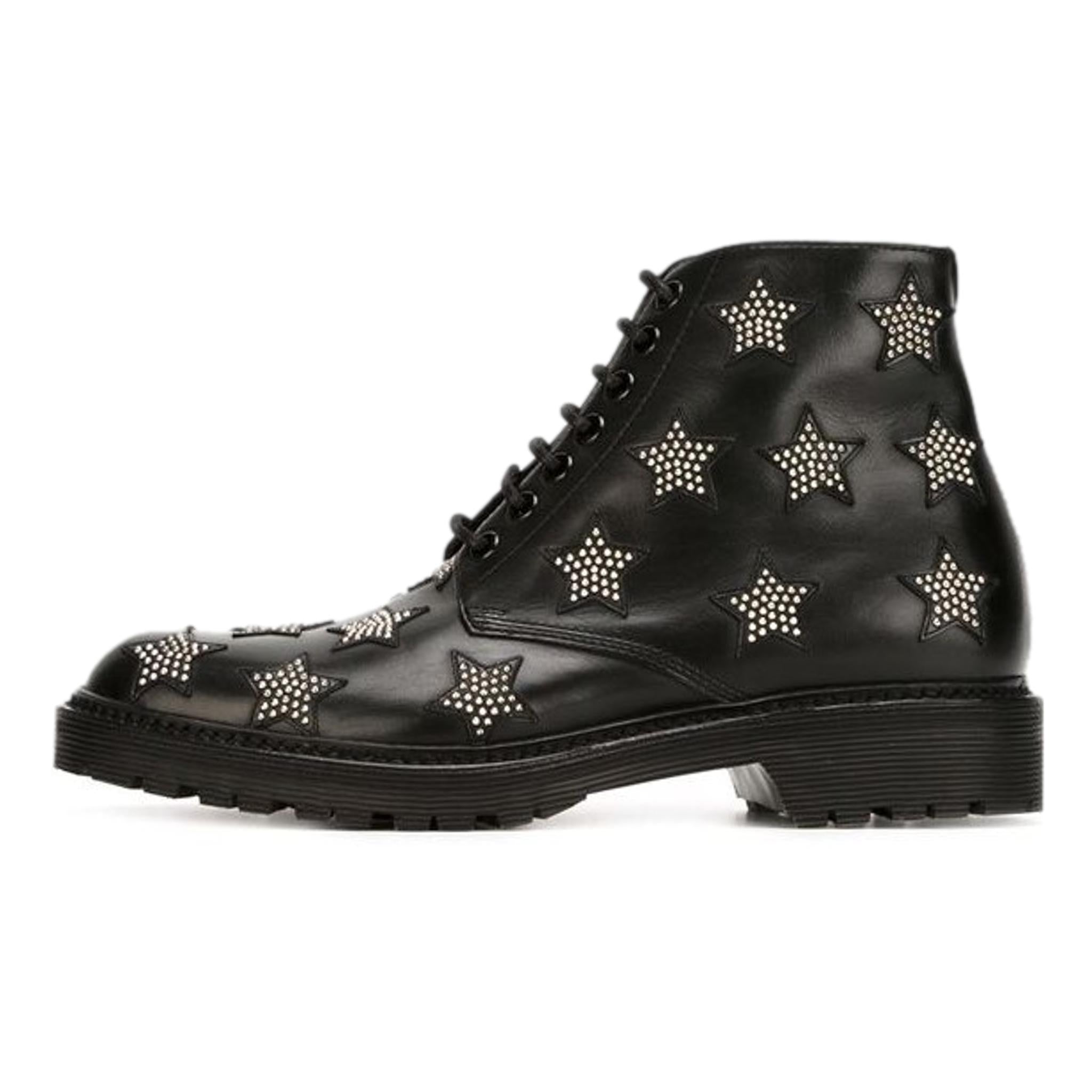 Saint Laurent Star Studded Leather Combat Boots. Size 38.5 Shush London