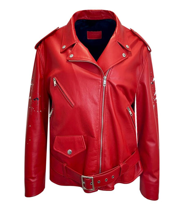 Prada Custom Painted Leather & Mink Fur Biker Jacket. Size M