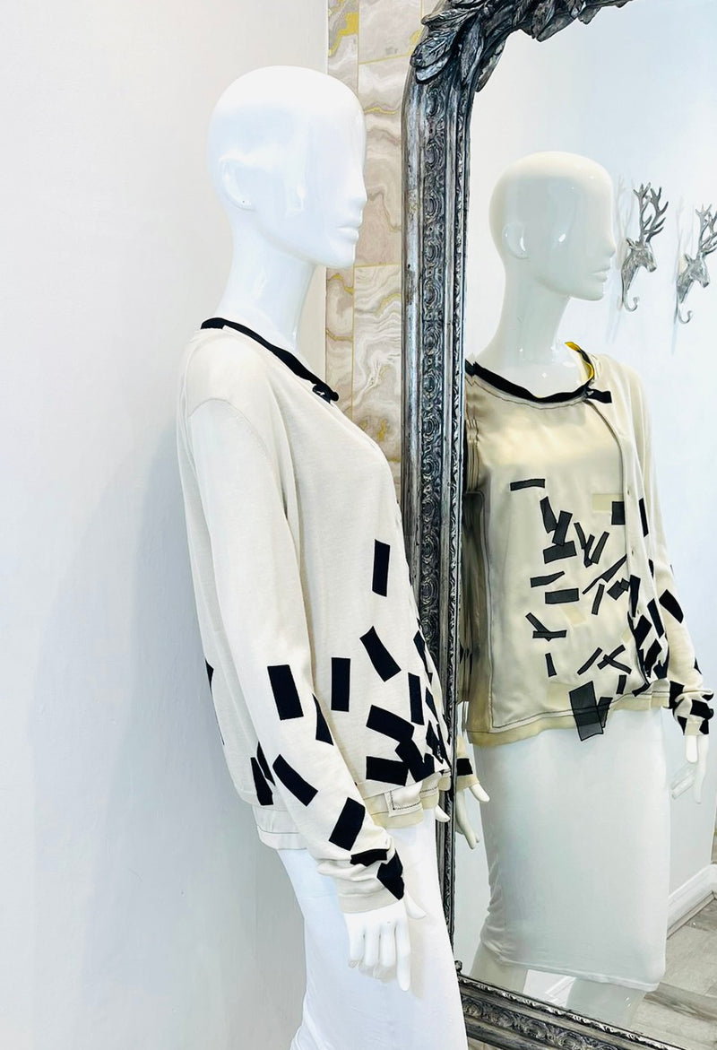 Bottega Veneta 3D Layered Silk & Cashmere Printed Top & Cardigan Set. Size 42IT