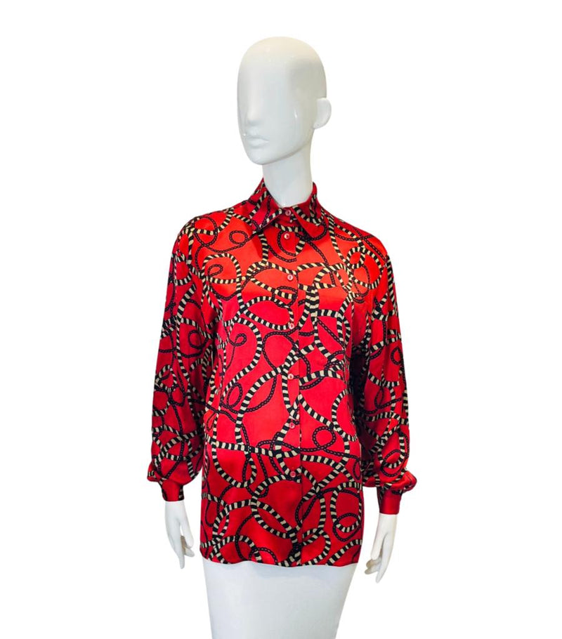 Gucci Chain & Cord Print Silk Shirt. Size 40IT