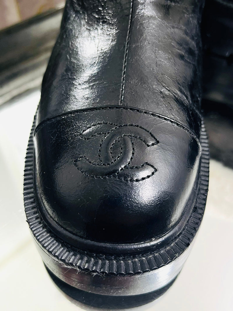 Chanel 'CC' Logo Lambskin & Shearing Ankle Boots. Size 36