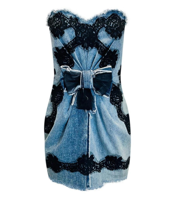 Dolce & Gabbana Denim Lace Detailed Dress. Size 42IT