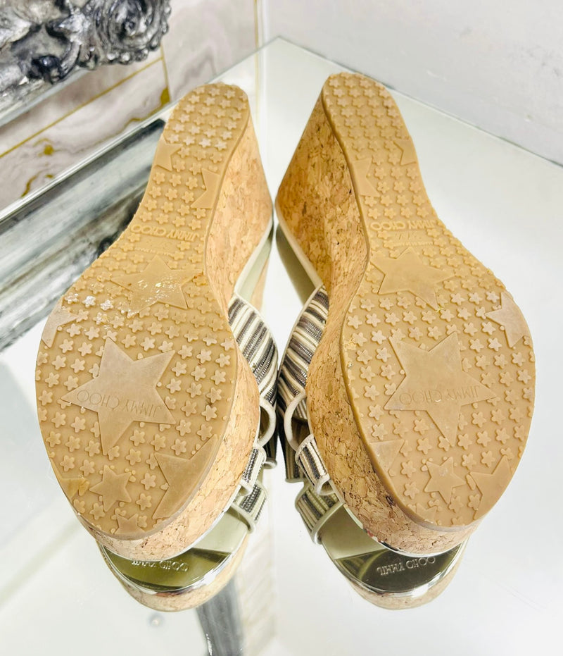 Jimmy Choo Mesh, Leather & Cork Wedge Sandals. Size 37.5