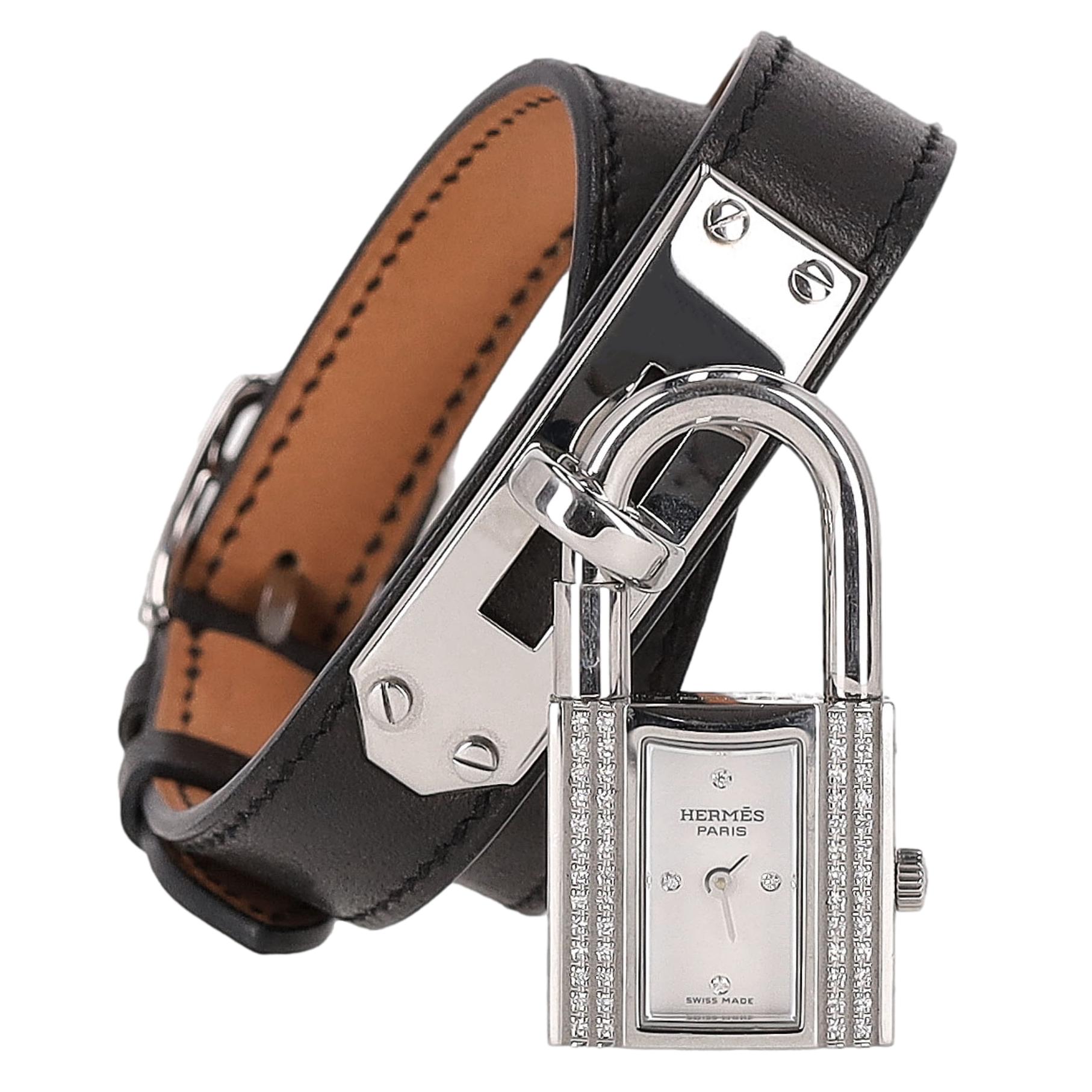 Hermes Diamond-Set Kelly Watch With Mother-Of-Pearl Face & Double 