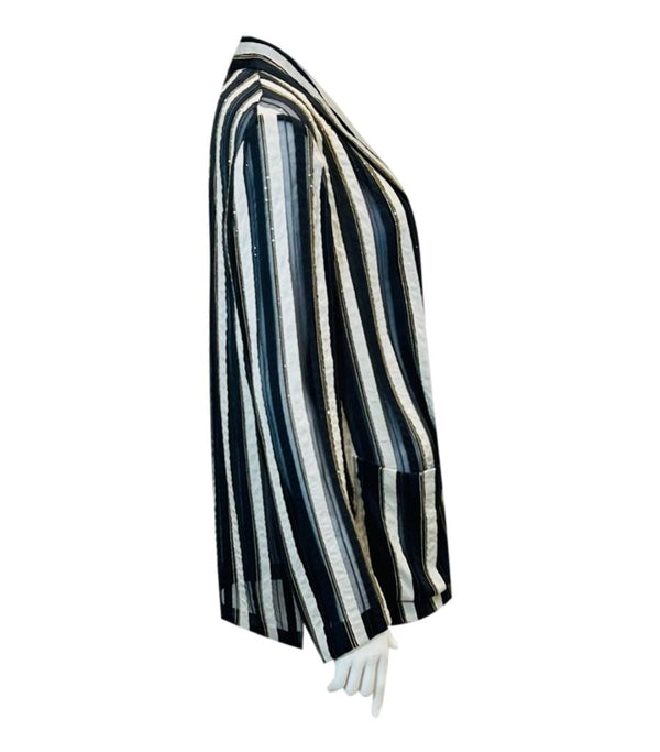 Brunello Cucinelli Silk Beaded Sheer Striped Jacket. Size 44IT