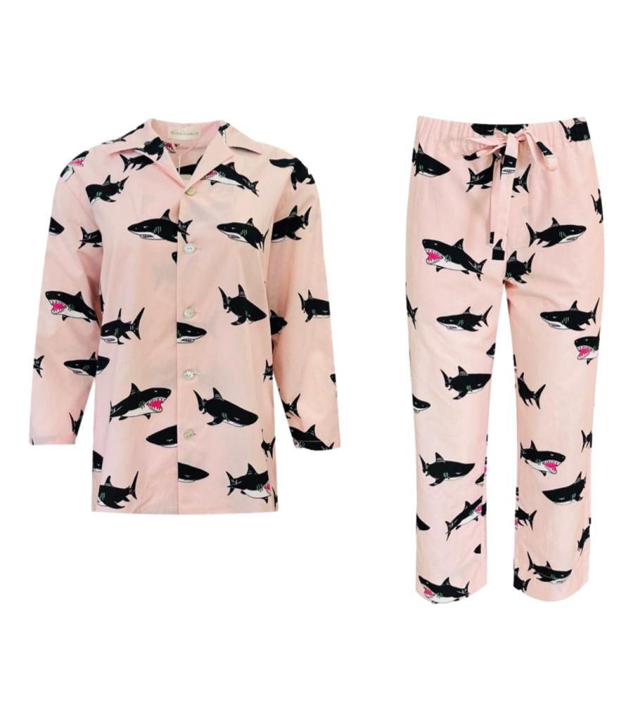 Olivia Von Halle Cotton Silk Shark Print Pyjamas. Size XS