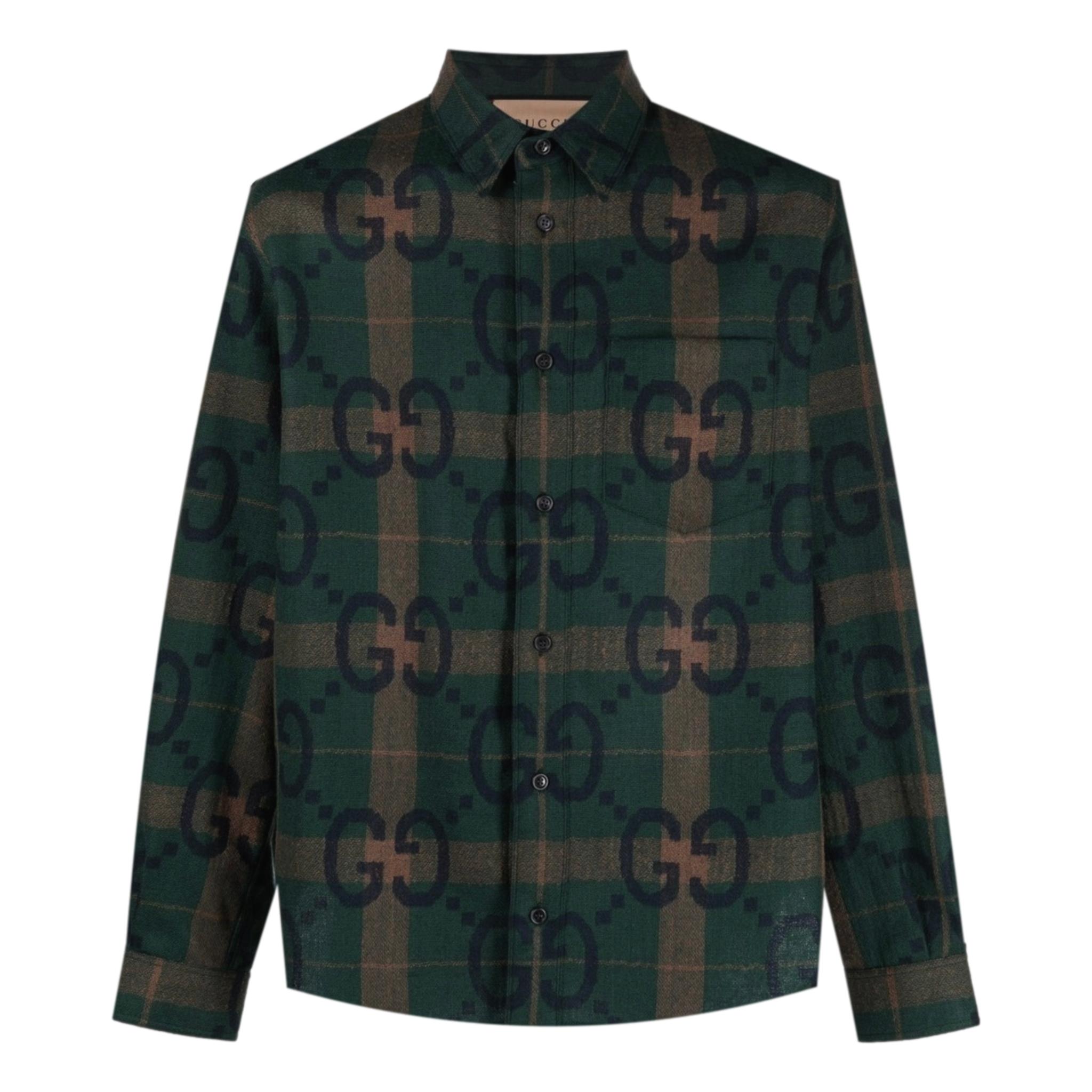 Gucci 'GG' Logo Checked Wool Shirt. Size 46IT – Shush London