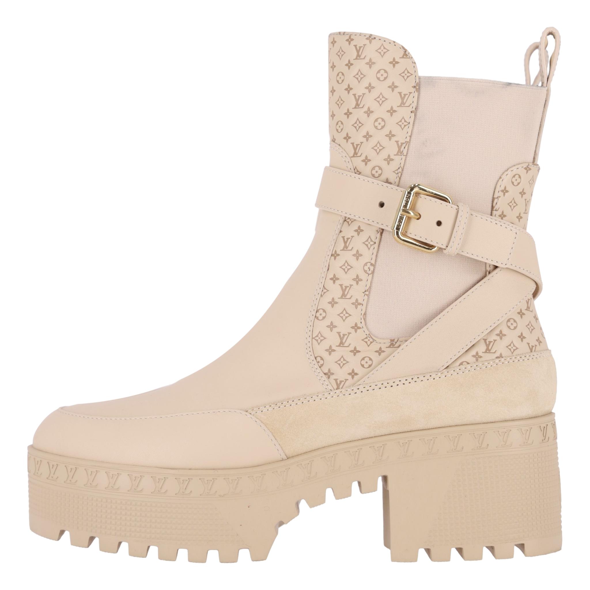 Louis Vuitton Suede 'LV' Logo Embossed Laureate Platform Desert