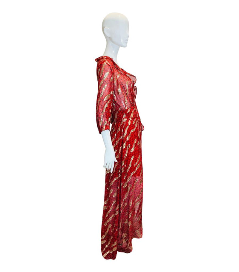 BA&SH Metallic Print Silk Maxi Dress. Size 1