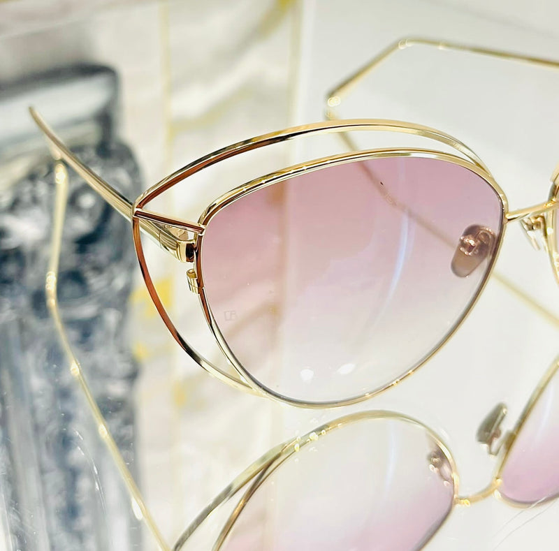 Linda Farrow Gold Plated Cat Eye Sunglasses