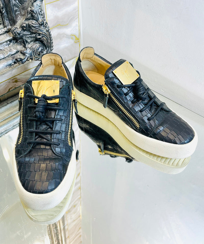 Giuseppe Zanotti Croc Embossed Leather Sneakers. Size 40