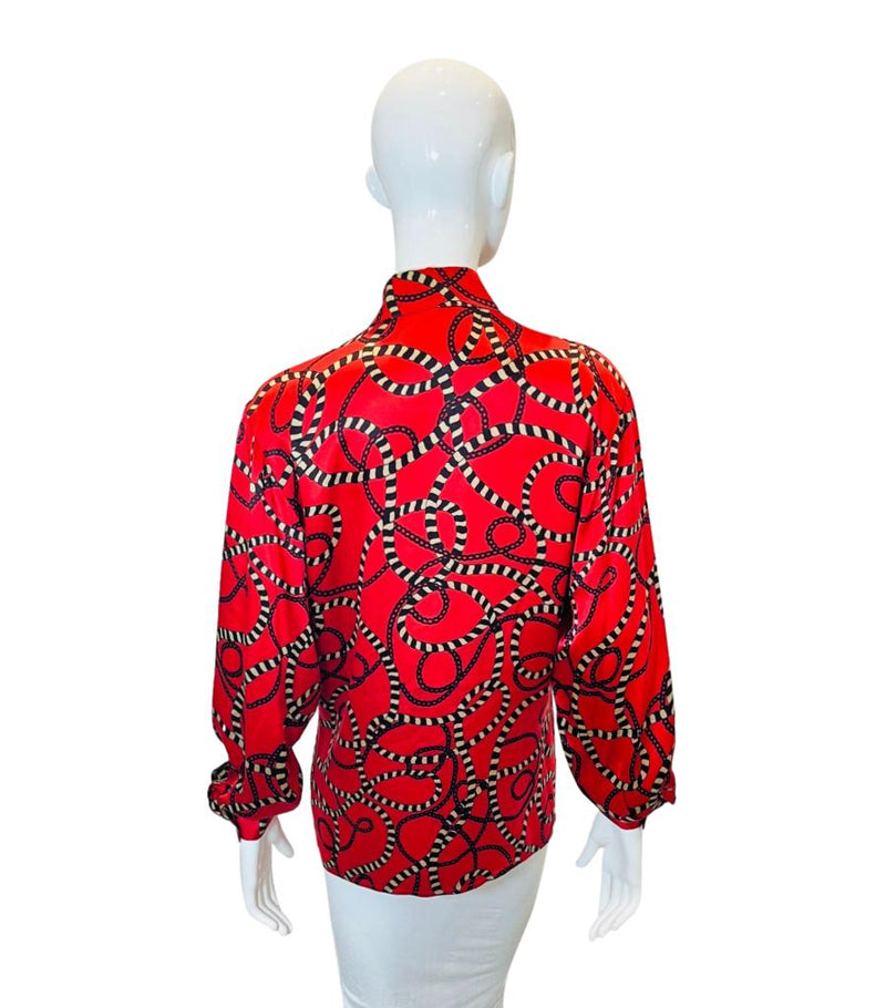 Gucci Chain & Cord Print Silk Shirt. Size 40IT