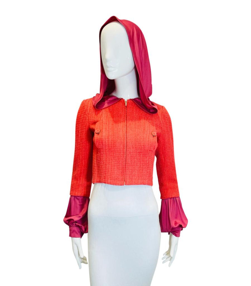Chanel Tweed Wool & Silk Blend Hooded Jacket. Size 34FR