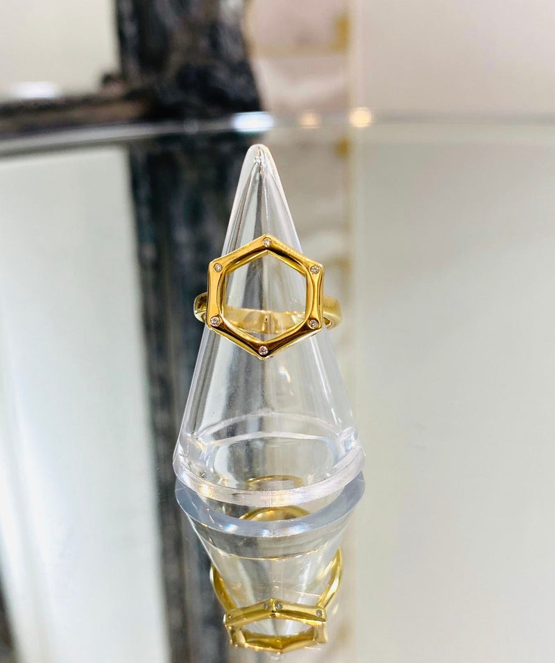 Hexagon Diamond & 18k Gold Open styled Ring