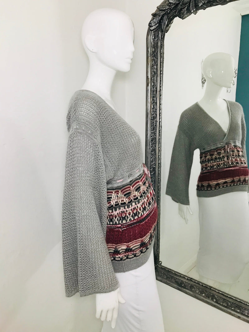 Missoni Grey Jumper Maroon Knit Pattern Size 42IT  Shush At The Wellington St Johns Wood London Buy Sell Consign Preloved Authentic Luxury Designer Ladies Clothing