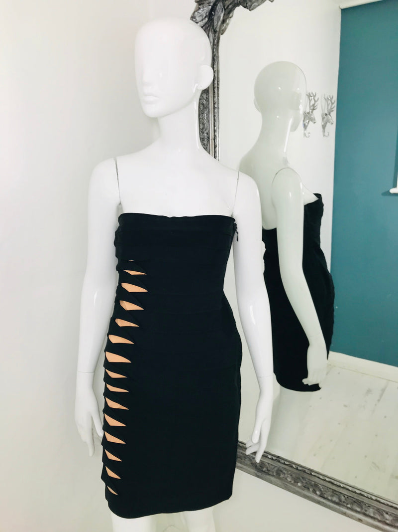 Herve Leger Black Strapless Bandage Dress Beige Cut Outs Mini Bodycon Size M Shush At The Wellington St Johns Wood London Buy Sell Consign Preloved Authentic Luxury Designer Ladies Clothing
