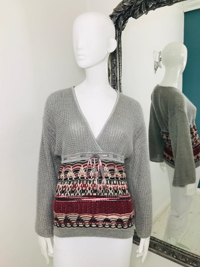 Missoni Grey Jumper Maroon Knit Pattern Size 42IT  Shush At The Wellington St Johns Wood London Buy Sell Consign Preloved Authentic Luxury Designer Ladies Clothing