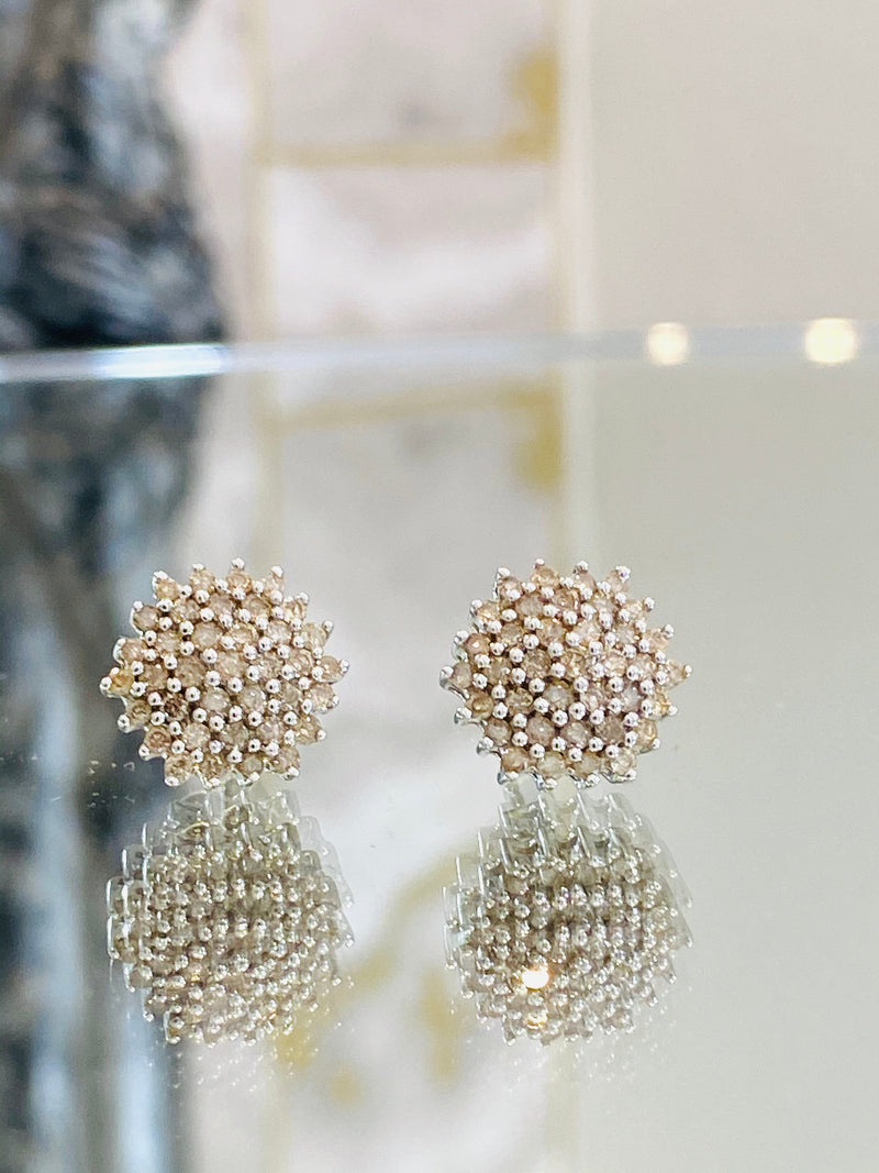White Gold & Chocolate Diamond Cluster Earrings
