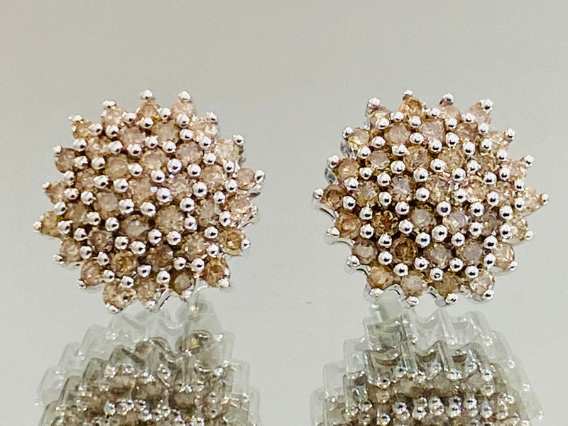 White Gold & Chocolate Diamond Cluster Earrings