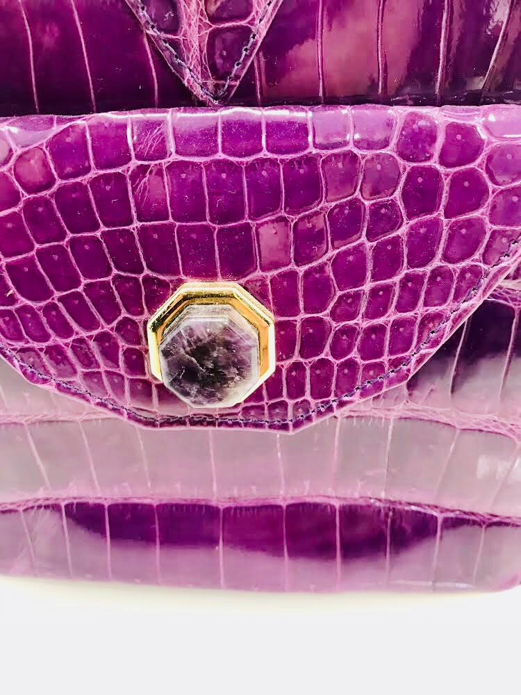 Ethan K Purple Crocodile Skin Bag Gold Hardware Rare Exclusive Harrods Shush At The Wellington St Johns Wood London Buy Sell Consign Preloved Authentic Luxury Designer Ladies Bags 