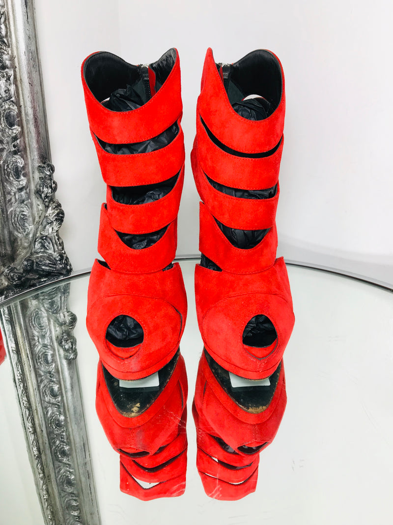 Giuseppe Zanotti Bright Red High Heels Pee Toe Back Zip Closure Symmetric Cut Out Details Size 39 Shush At The Wellington St Johns Wood London Buy Sell Consign Preloved Authentic Luxury Designer Ladies Shoes
