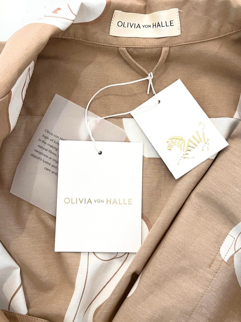 Olivia Von Halle Cotton & Silk Pelican Print Pyjamas. Size S