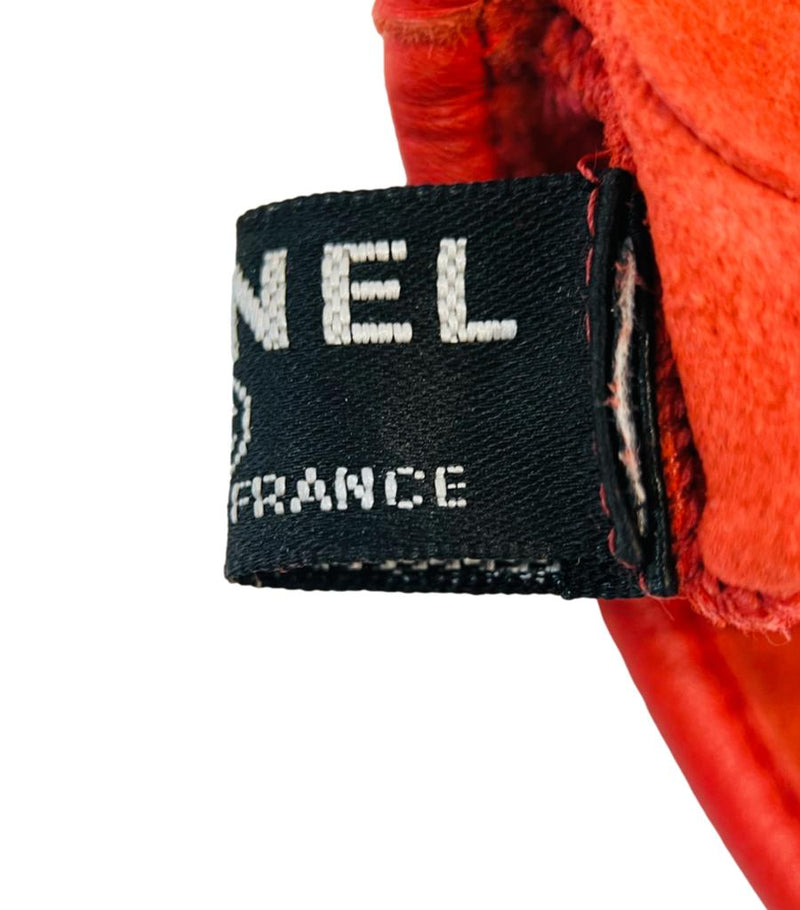Chanel Logo Leather Fingerless Gloves