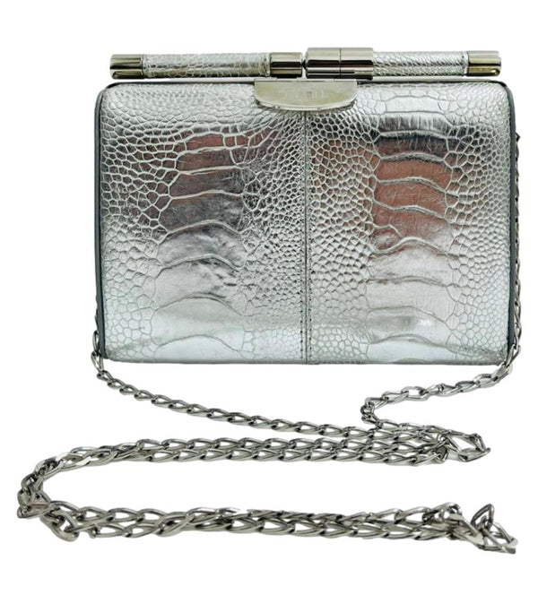 Tyler Ellis Metallic  Lizard Skin Clutch Bag With Chain Strap