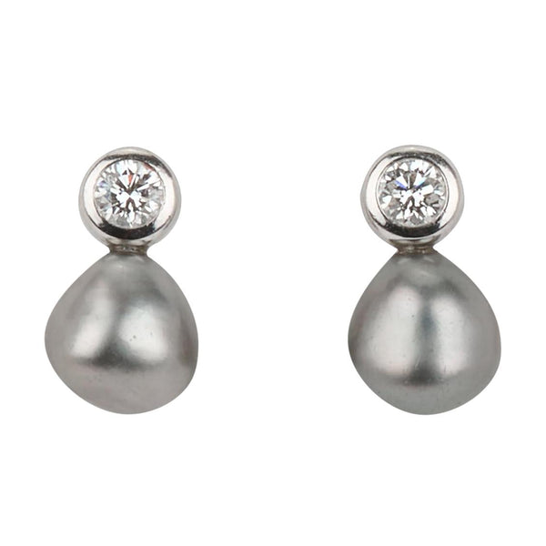 Tiffany & Co. Platinum Tahitian Pearl & Diamond Earrings By Elsa Peretti