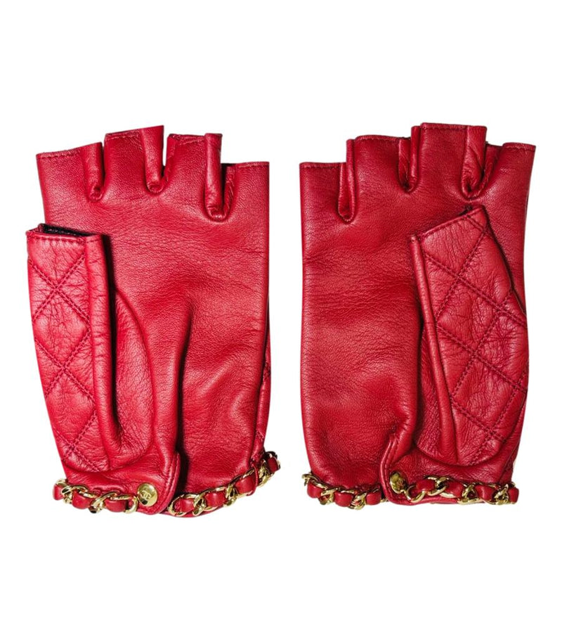 Chanel 'CC' Logo Chain & Leather Fingerless Gloves