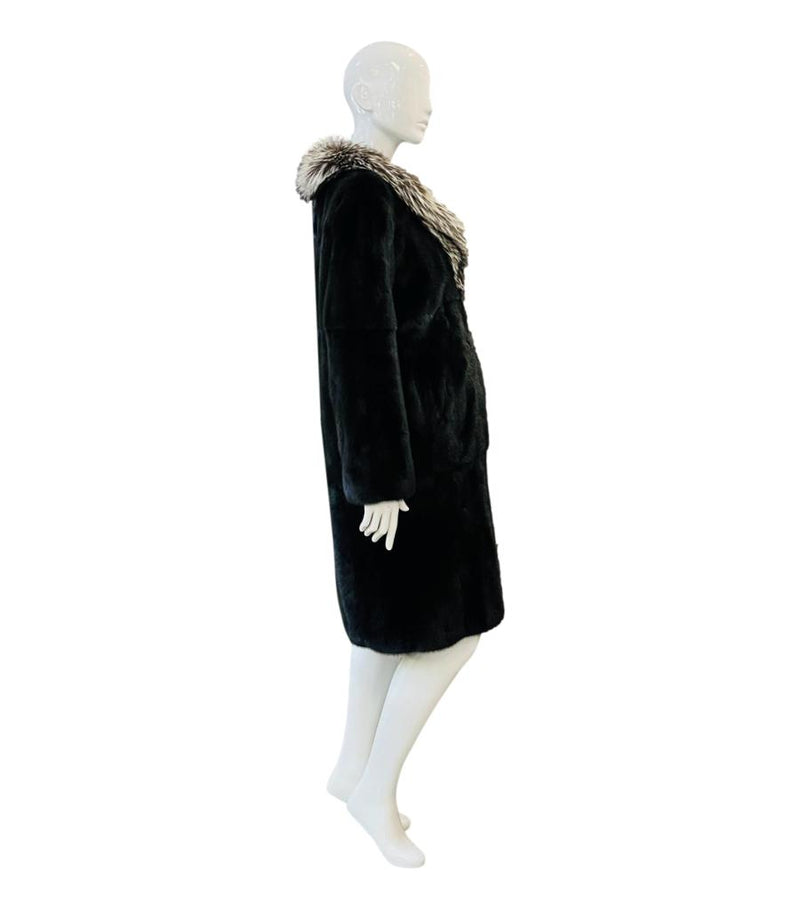 Prada Mink Fur Coat With Fox Collar. Size 44IT