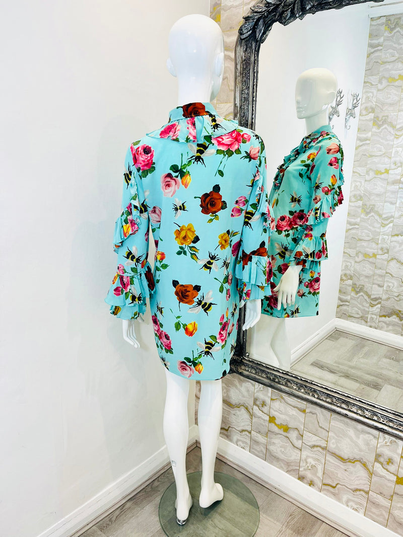 Gucci Silk Rose & Bee Print Dress. Size 42IT