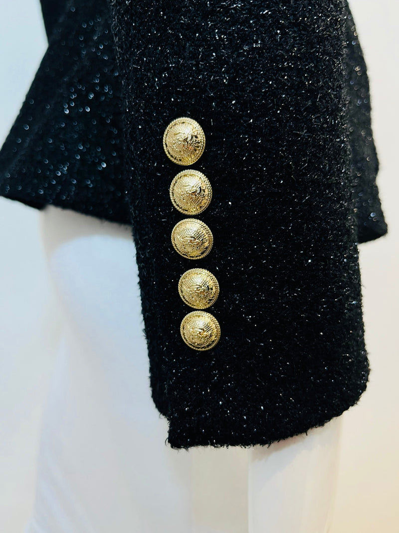 Balmain Wool & Metallic Thread Belted Jacket. Size 38FR