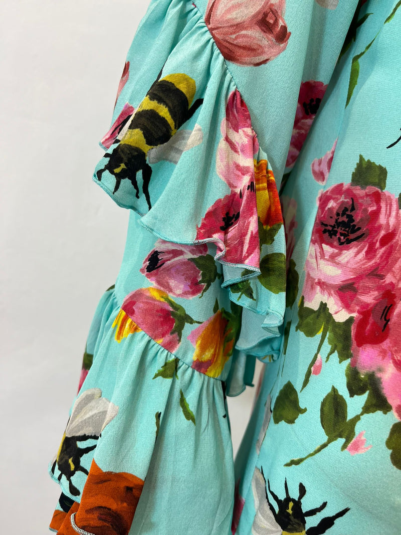 Gucci Silk Rose & Bee Print Dress. Size 42IT