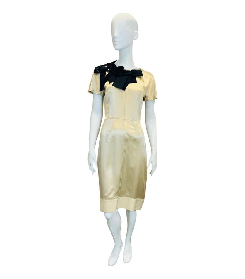 Dolce & Gabbana Bows Embellished Silk Dress. Size 42IT