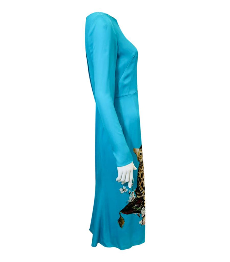 Dolce & Gabbana Silk Cat Print Dress. Size 44IT