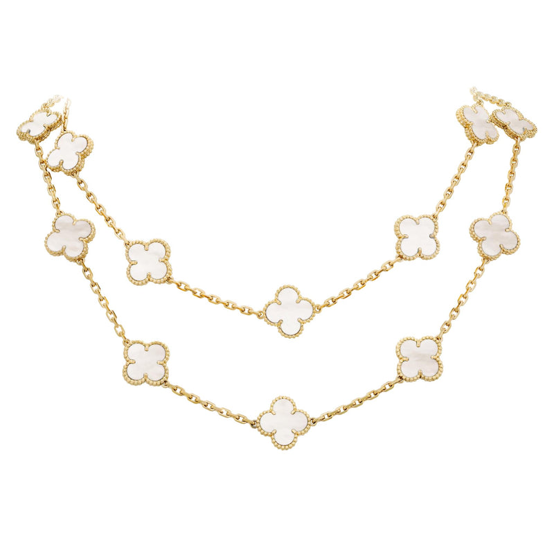 Van Cleef & Arples 20 Motif Vintage Alhambra 18K Gold & Mother Of Pearl Necklace