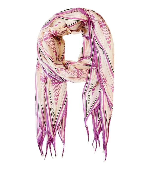 Marc Jacobs Aztec Print Cotton Scarf With Pearl Trim