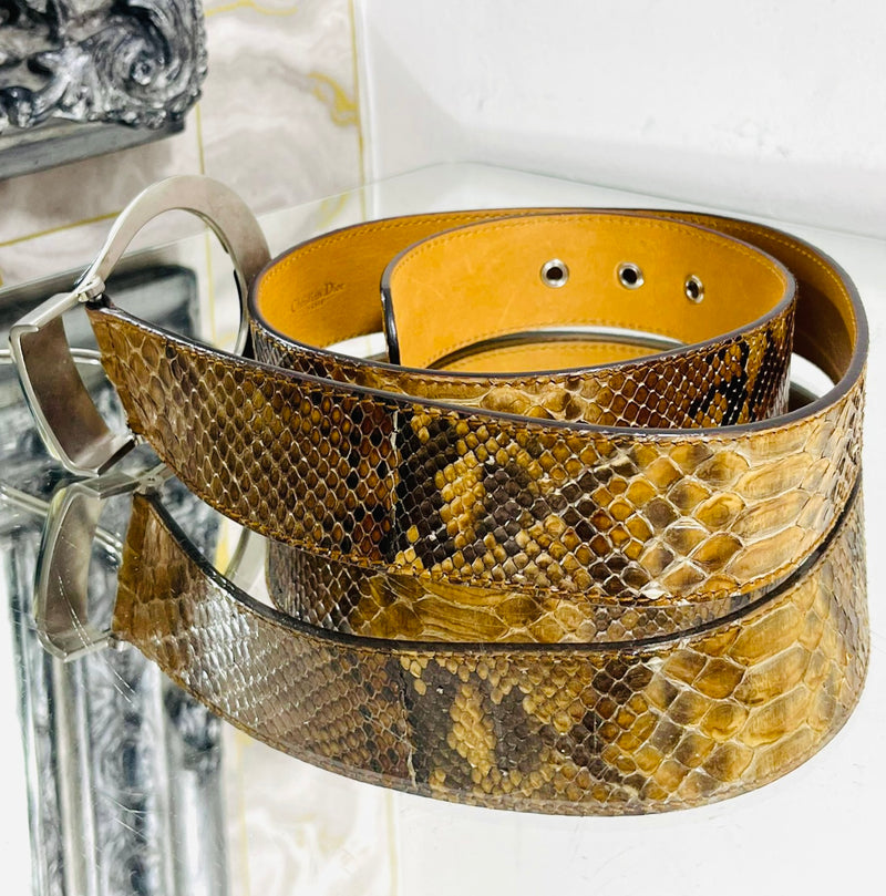 Christian Dior Python Skin Belt With Horn Embellished Buckle