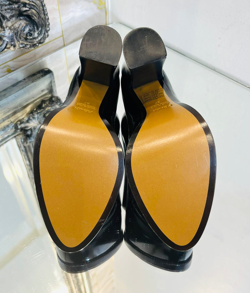 Fendi Leather Loafer Block Heel Pumps. Size 37