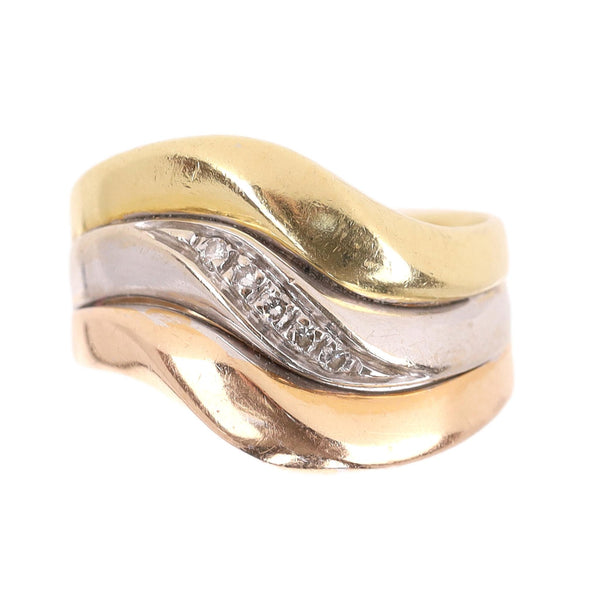 18k Tri-Colour Yellow, White & Rose Gold Diamond Ring