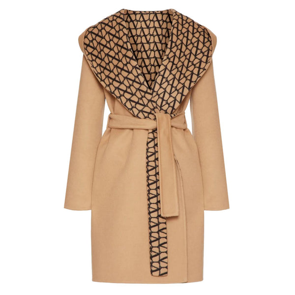 Valentino Monogram Print Virgin Wool Reversible Coat. Size 38IT