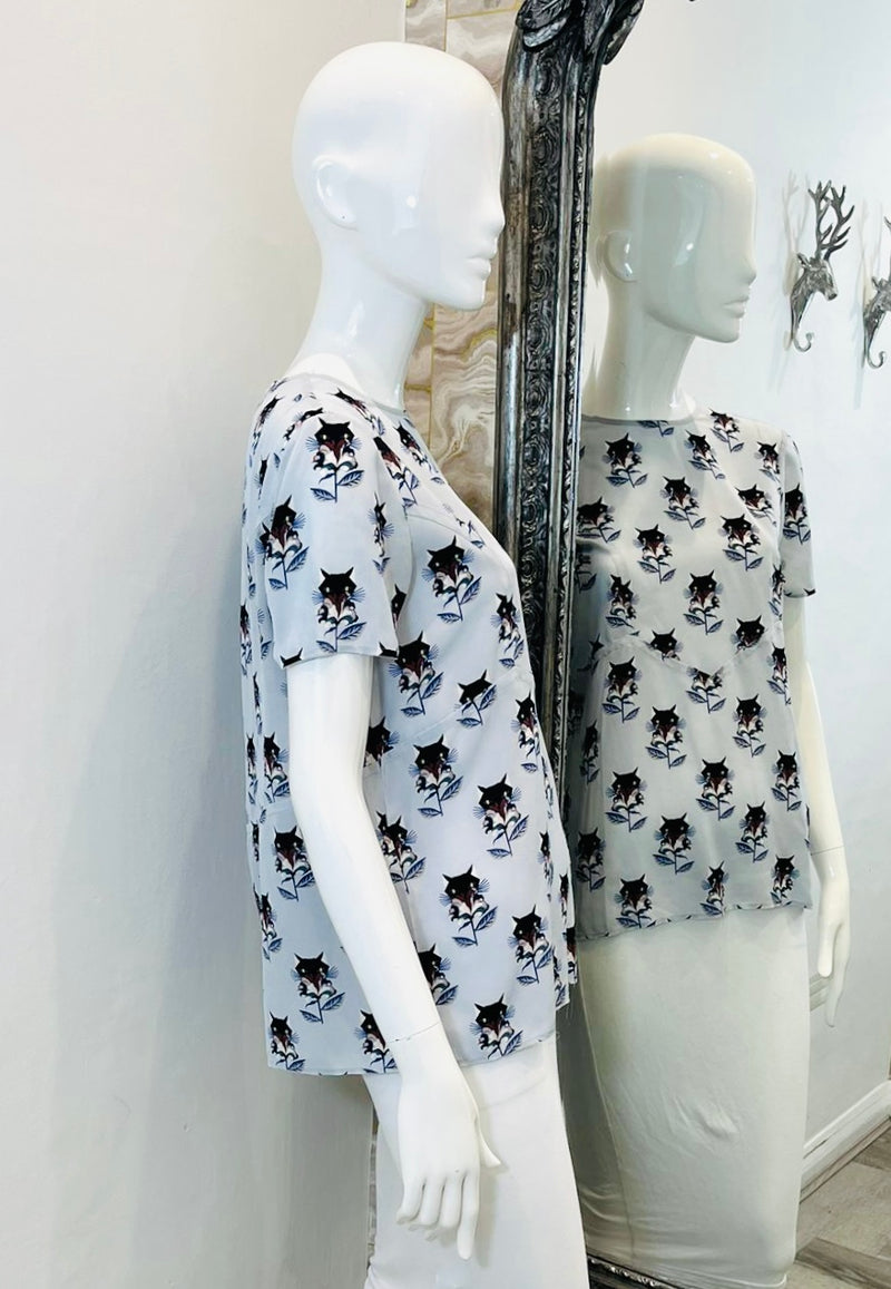 Miu Miu Cat Printed Silk Top. Size 42IT