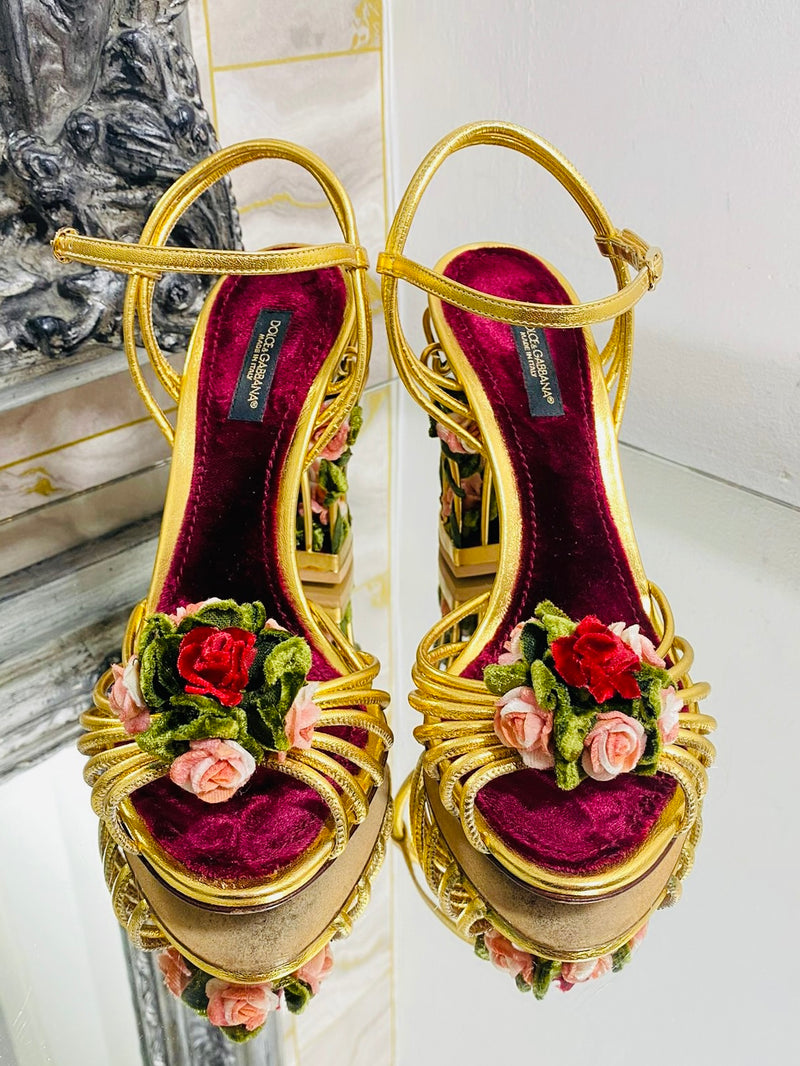 Dolce & Gabbana 3D Rose Cage Sandals. Size 37