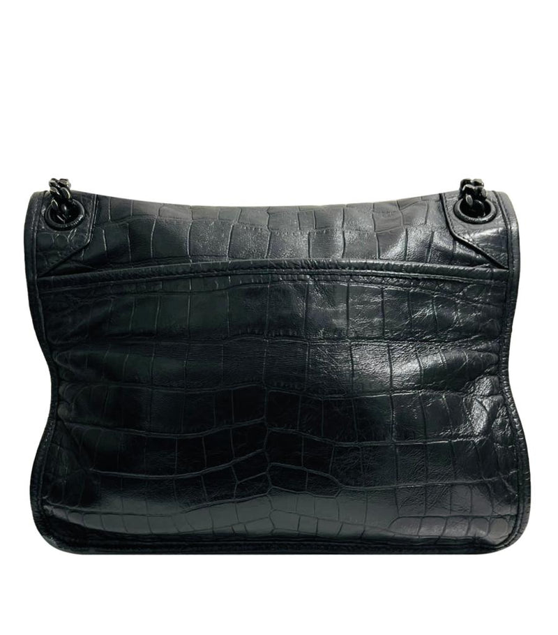 YSL - Saint Laurent Croc Embossed Leather Flap Bag