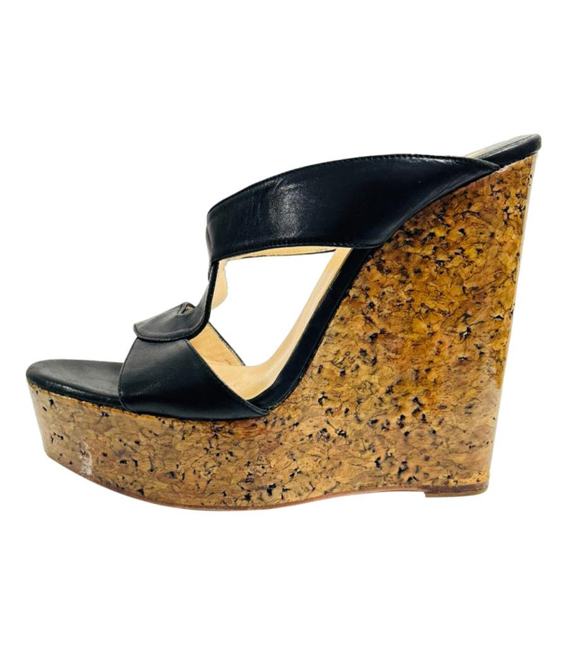 Christian Louboutin Leather & Cork Wedge Sandals. Size 38
