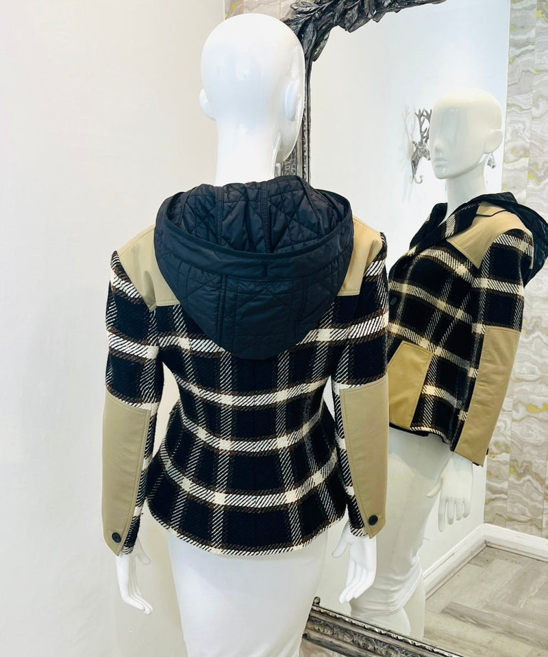Christian Dior Silk & Wool Plaid Check Hooded Coat. Size 42FR