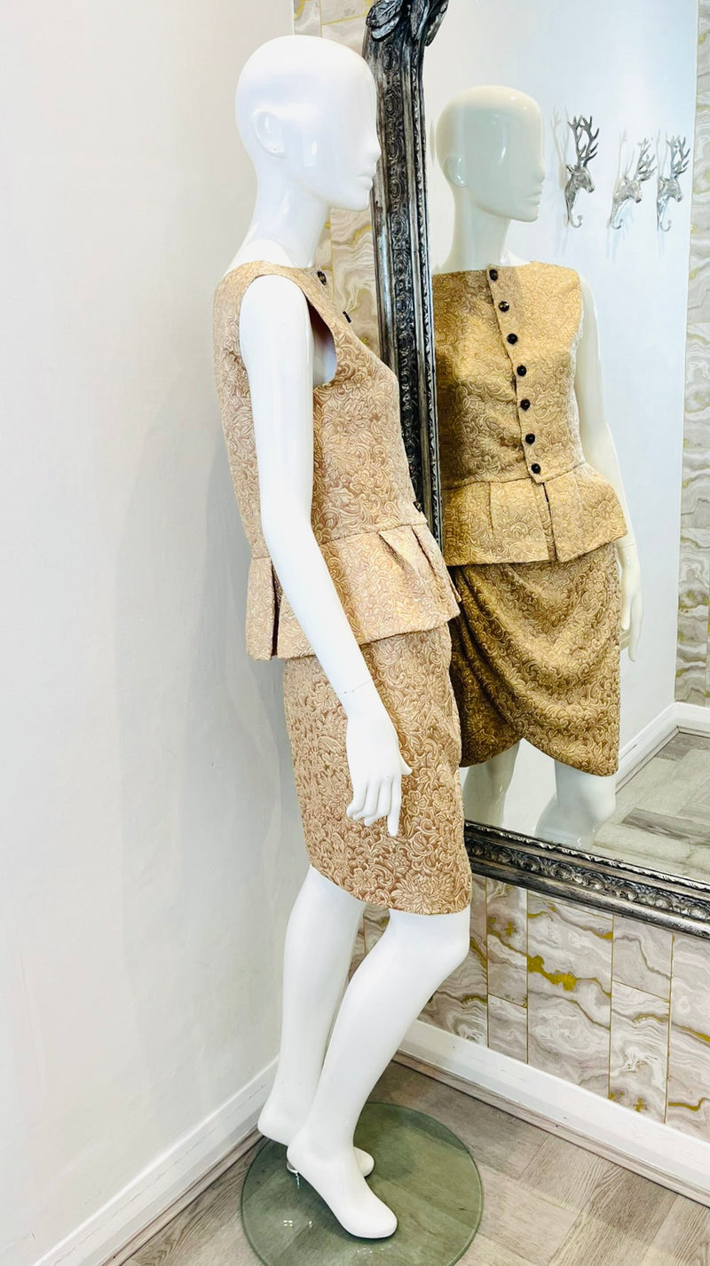 Christian Dior Silk Jacquard Two-Piece Top & Skirt. Size 40FR